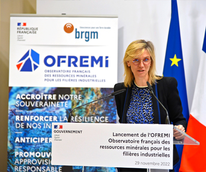 La ministre de la transition énergétique Mme Agnès Pannier-Runacher a participé au lancement de l’OFREMI. © BRGM - C. Boucley