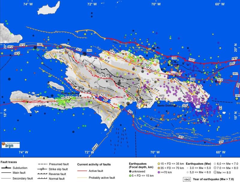 Map of the seismotectonic zoning of the island of Hispaniola. © BRGM