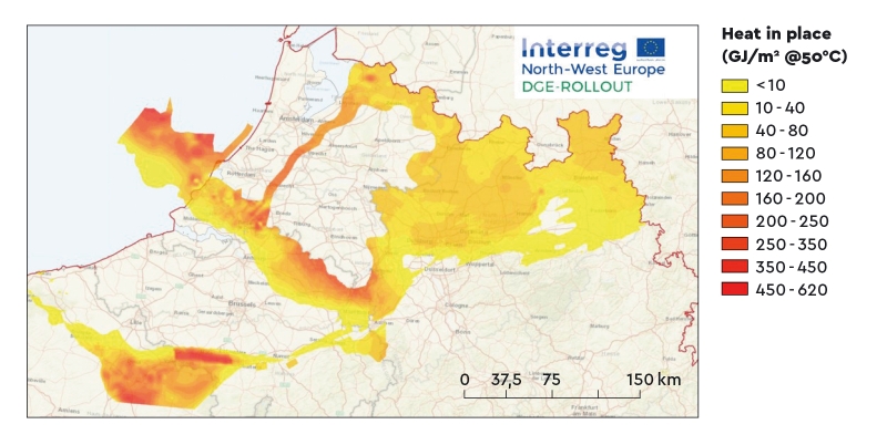 Heat in place map for the Dinantian reservoir in North-West Europe. © BRGM