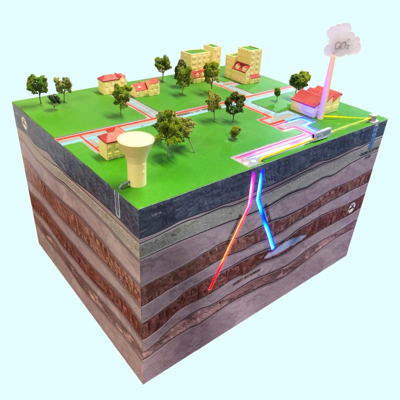 CO2-DISSOLVED concept: capturing CO2 from an industrial emitter and dissolving it in the re-injection water of a geothermal doublet, or how to combine decarbonisation of industry and production of renewable energy. © BRGM