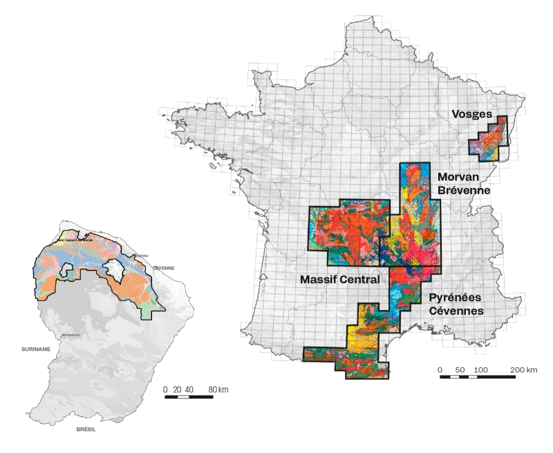Cinq zones de France métropolitaine et de Guyane sont investiguées dans le cadre de l’actualisation de l’Inventaire national des ressources minérales. © BRGM