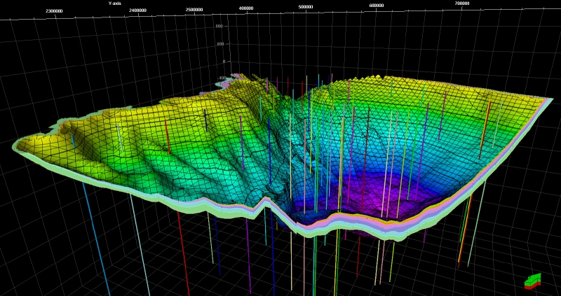 Modèle géométrique en 3D du Dogger du bassin de Paris. © BRGM