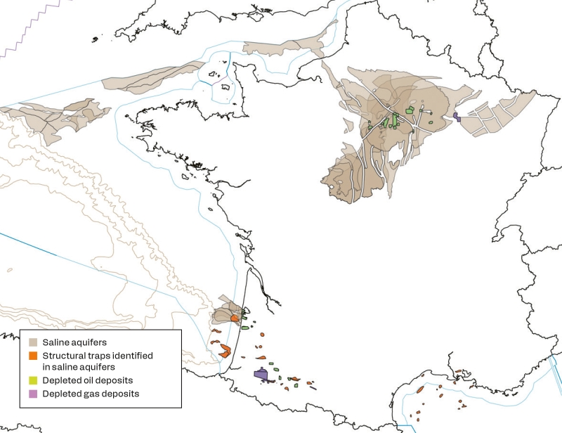 otential CO2 geological storage areas studied in EVASTOCO2. A total of 4,700 million tonnes of CO2 could be stored underground in the subsurface of mainland France. © BRGM