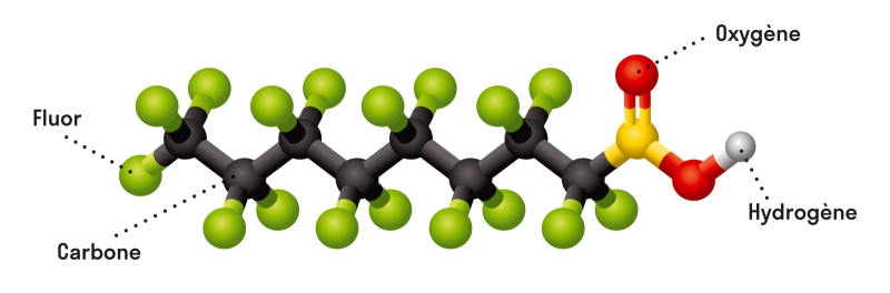 Les PFAS ont la particularité de persister dans l’environnement en raison de leurs liaisons carbone-fluor très stables et résistantes. © BRGM