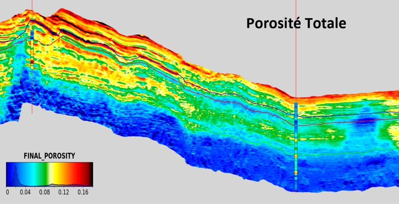 Estimation de la porosité d’un réservoir géothermique profond grâce à l’intégration de données sismiques et&nbsp;non&nbsp;sismiques. © BRGM