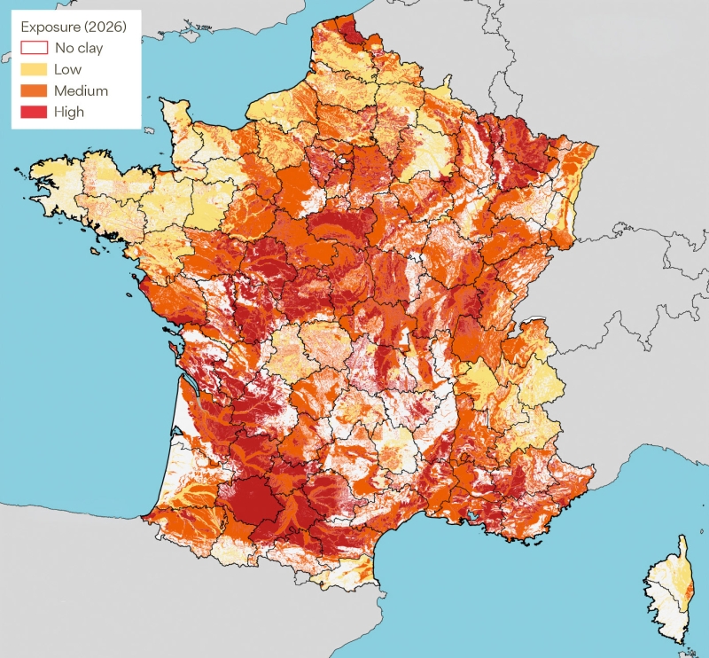 The map of exposure to clay shrinkage and swelling has been updated to include data from recent incidents and&nbsp;claims and to incorporate methodological improvements. © brgm