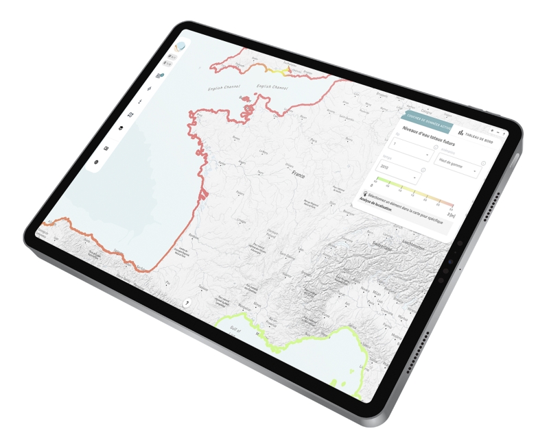The CoCliCo web platform notably enables users to display quantified projections of&nbsp;sea-level rise along the entire European coastline. © CoCliCo